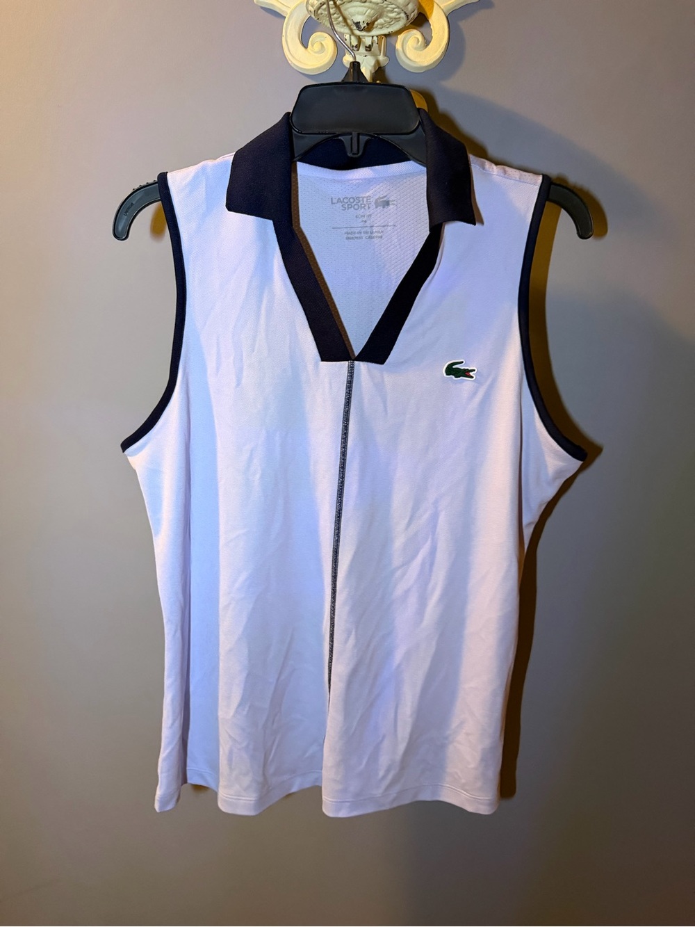 Lacoste Light Blue Sleeveless Polo Tank with Navy Trim